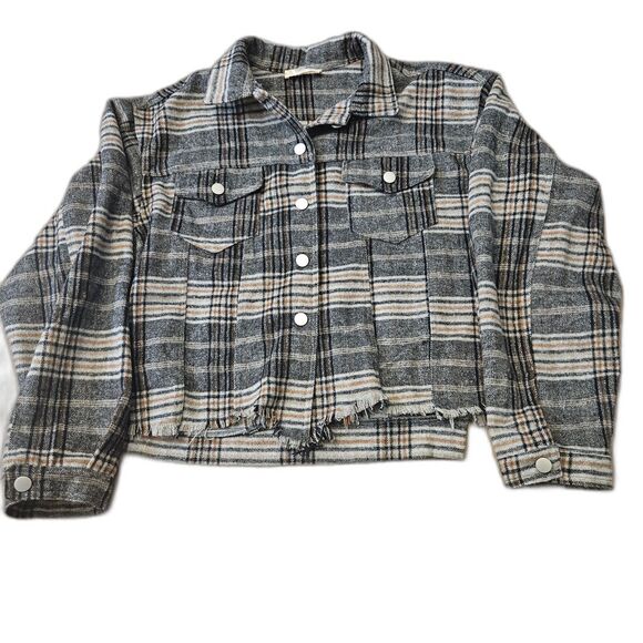 Altar'D State Destroyed Thick Plaid Flannel Shacket Abigail Cropped M Grunge Alt - Picture 1 of 8
